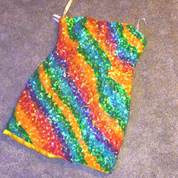 Gigi Pride Rainbow Sequin Short Prom Pageant Dress 6 - Picture 2 of 3